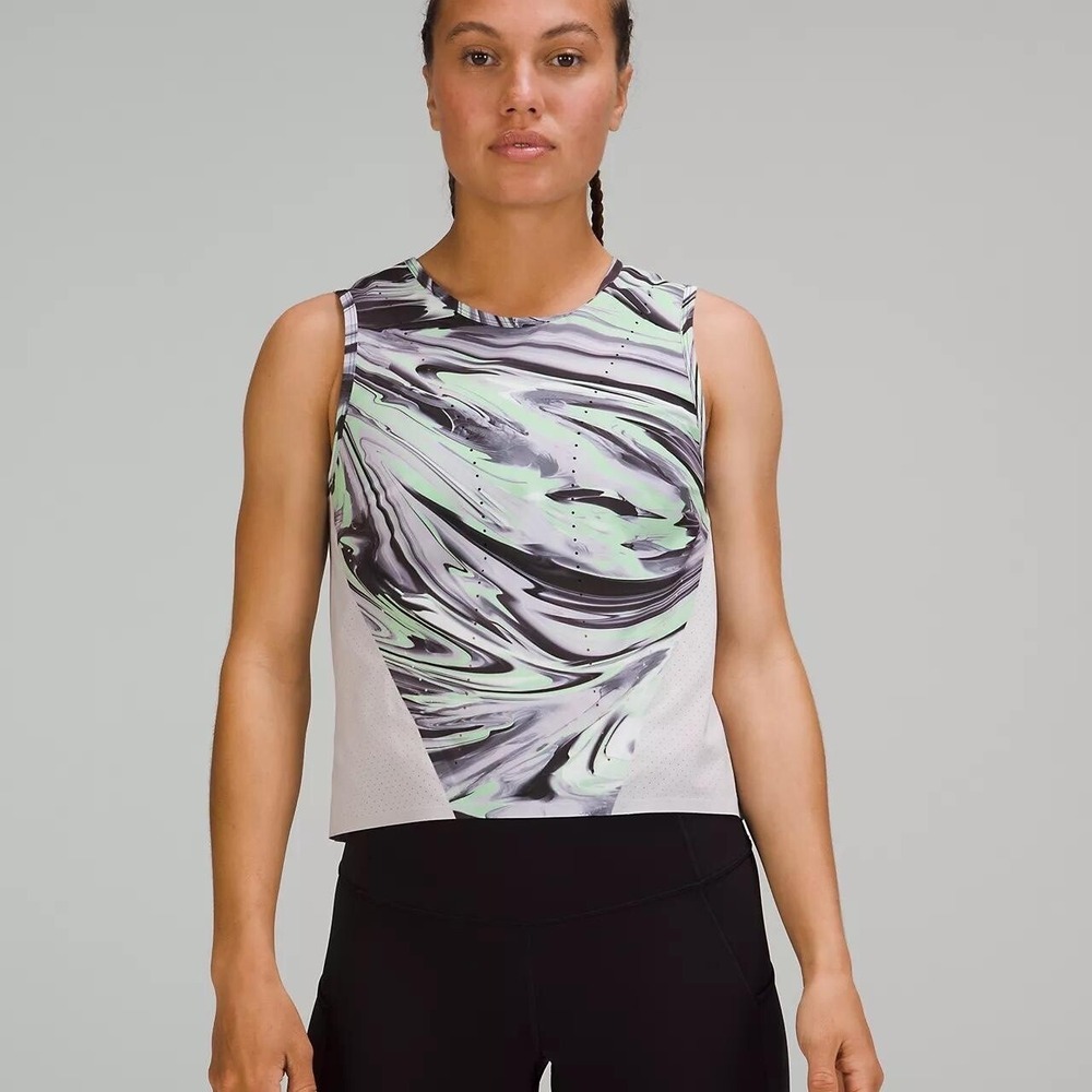 Lululemon Women's Size 4 Swift Ventilated Running Tank Gray Green